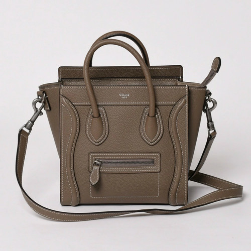CELINE Luggage Nano Shopper Me Suri Shoulder Bag Calfskin Beige Unisex #WSB8288