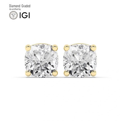 Kissen Solitär Labgrown Diamant Ohrstecker 18k Gelbgold 2 Kt D Vs1