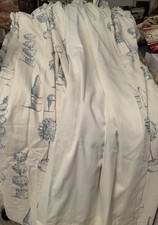CLARKE & CLARKE 100% LINEN WHITE/FRENCH BLUE LINED CURTAINS