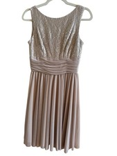 JH Evenings Taupe Woman’s Size 8  F Cocktail Dress Lace Sequins Pleated Chiffon