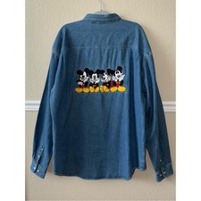 Vintage Disney Mickey Mouse Embroidered Denim Button Down Shirt Cotton XXL