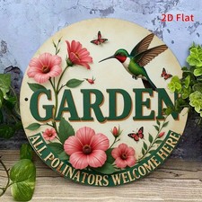 Vintage Welcome to the Garden Tin Metal Sign with Vibrant Flowers 8x8