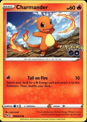 Charmander Common Pokemon GO 008/078 Fire Pokemon Card