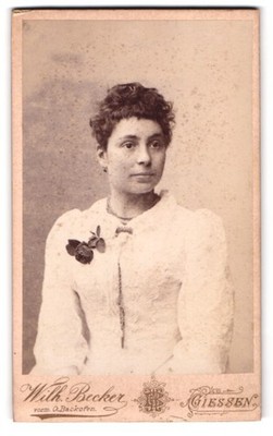 Photograph Wilh. Becker, Giessen, Bahnhofstr., portrait lady embroidered in white 