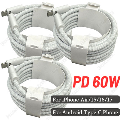 For i Phone Air 15 16 16e 17 60W Type C to USB C Fast Charger Cable PD Cord Lot