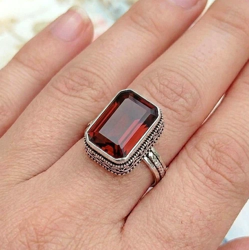 Red Garnet Gemstone Silver Ring 925 Sterling Silver Ring Silver Statement Ring
