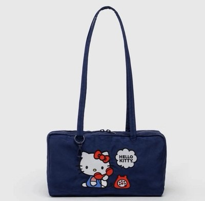 BAGGU HELLO KITTY 刺繍トートバッグ ネイビー BAGGU X Hello Kitty Sanrio Embroidered Nylon Bowler Bag New With