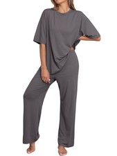 Lounge Sets for Women Knit Short Sleeve Tops and Long Pants Soft Comfy Pajamas S