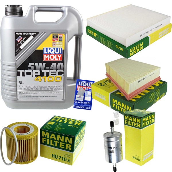 Mann Inspektionspaket 5L Liqui Moly Top Tec 4100 5W-40 FüR VW Fox 1.2 Polo Skoda-image