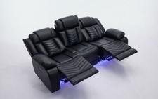 Zeus Leather Electric Recliner Sofa 3 Seater Black-CupHolder, DTable,USB,LED
