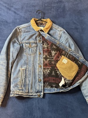 Pull Bear Denim Jacket W Blanket Aztec Print Lining Adult S Premium Quality Work