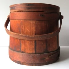 Antique Wood Firkin with Cover & Wood Handle 9"