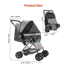 Pet Stroller, 44 lbs Weight Capacity, Foldable Dog Stroller Cart, 4 Wheels Cats
