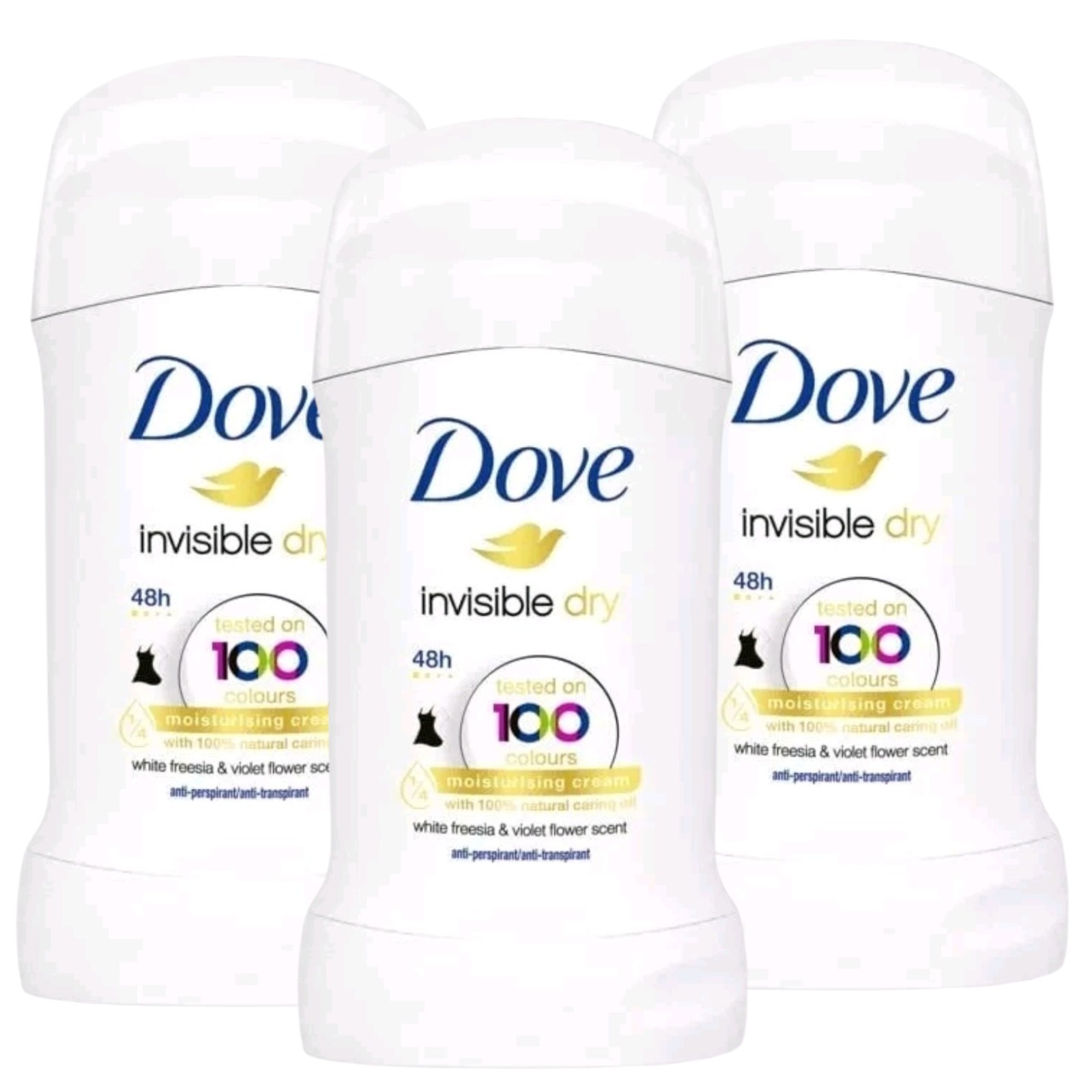 3 x 40ml Dove Antiperspirant Deodorant Stick Invisible Dry 48h Protection
