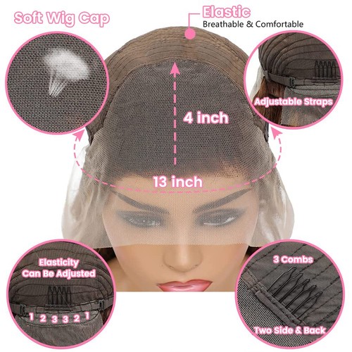 24 Inch Highlight Ombre Lace Front Wig Human Hair Pre Plucked 1B/30 Black Bro... - Bild 5 von 7