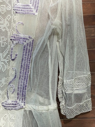 Antique Edwardian AMAZING Net Lace Tea Dress c.1910 Handmade Purple Embroidery - Picture 6 of 24