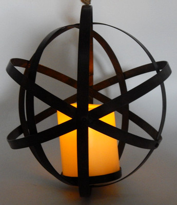 Modern Black Metal Sphere Orb Cage Hanging Lantern 14'' Geometric LED Candle Lamp