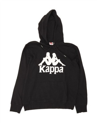 KAPPA Mens Graphic Hoodie Jumper XL Black Cotton MQ05