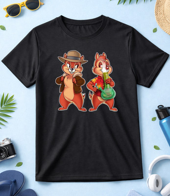 Chip'n Dale Paar kurzärmliges weiß-schwarzes Herren/Damen T-Shirt H143