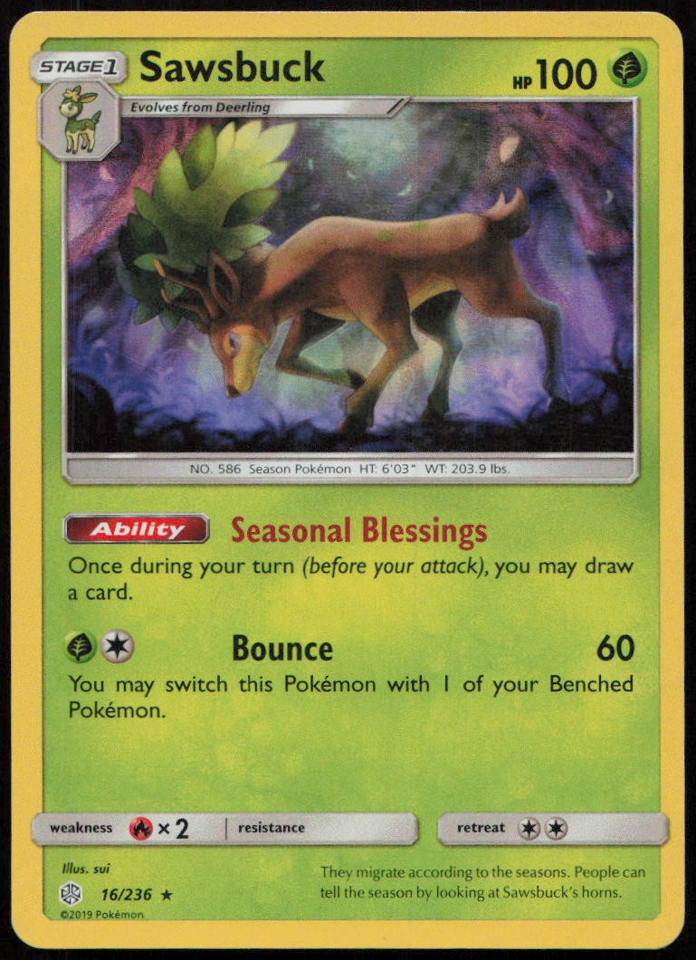 Sawsbuck 16/236 MP Cosmic Eclipse Rare Holo Pokemon