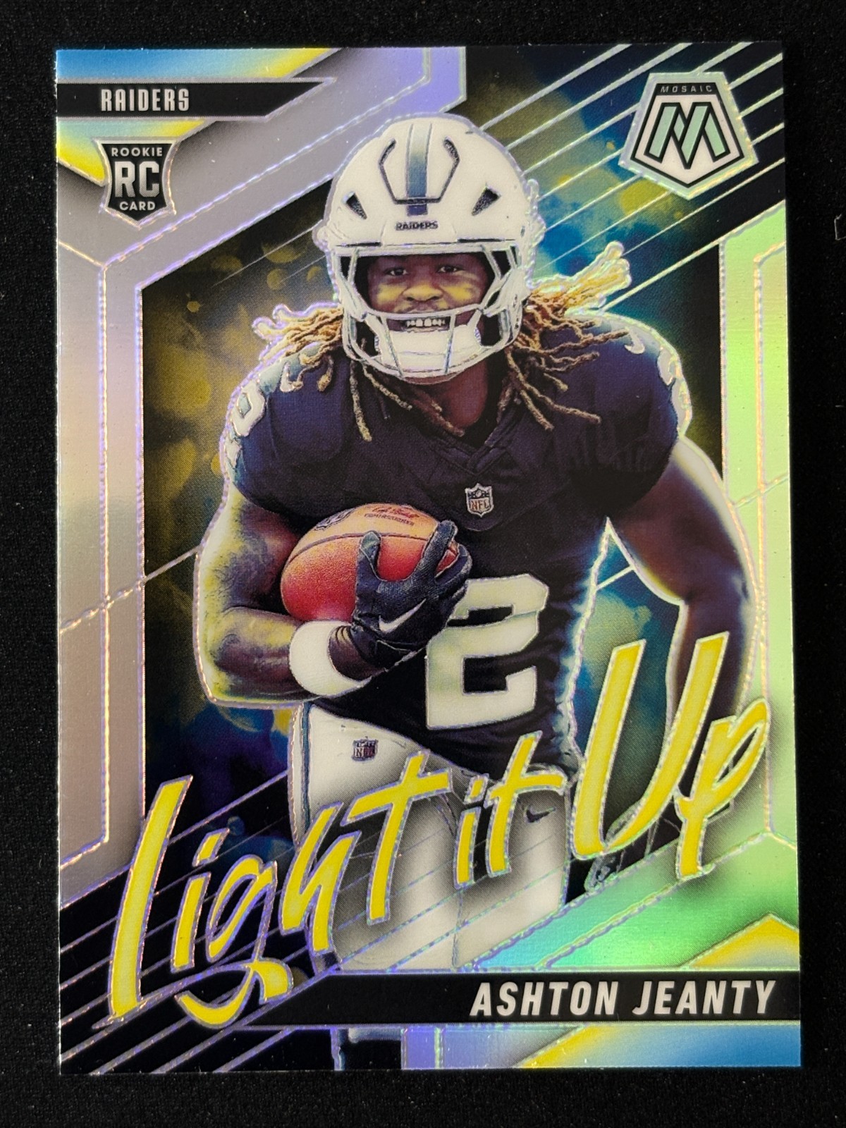 2025 Panini Mosaic Ashton Jeanty Light it Up Silver Prizm Rookie Raiders