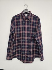 Brooks Brothers Shirt Mens Large Navy Red Plaid Non Iron Supima Cotton Casual