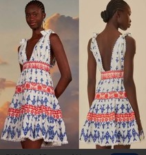 Farm Rio Graphic Fishes Print Tiered Mini Dress Women’s Size Small 