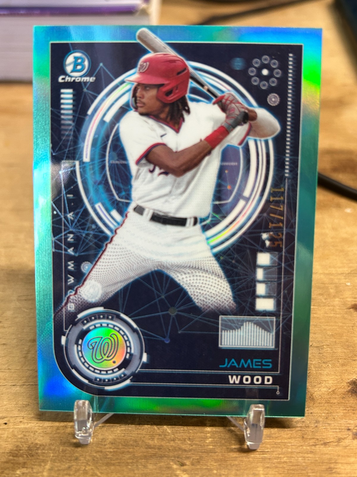 2024 Bowman - Chrome AI James Wood #BAI-17 Aqua Refractor /125 (RC)