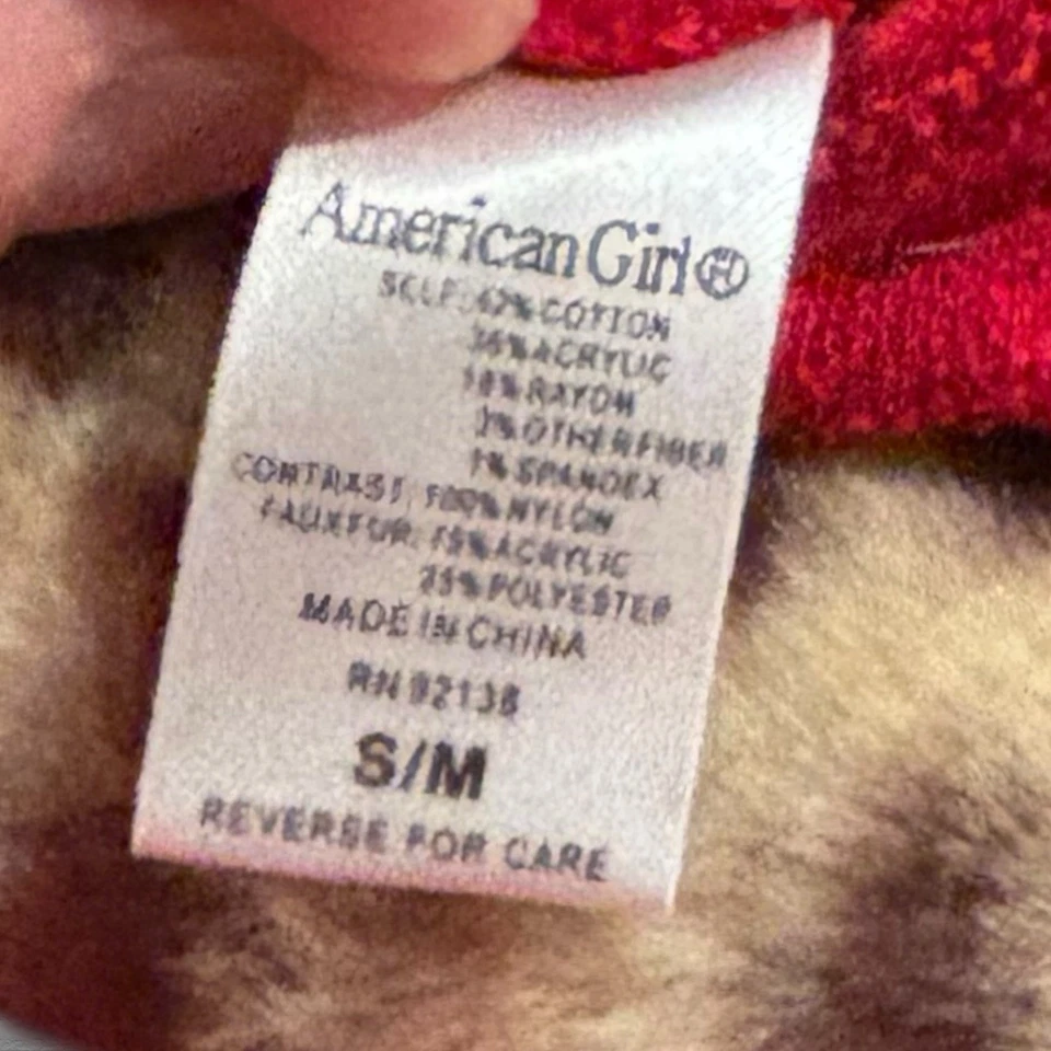 Abrigo y sombrero de vacaciones American Girl Bitty Baby rojo 1999 piel sintética ribete de leopardo S/M Foto 3 de 4