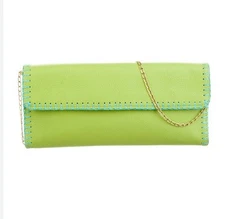 Carlos Falchi Green Leather Clutch or Shoulder Bag Purse Gold Chain Blue Trim