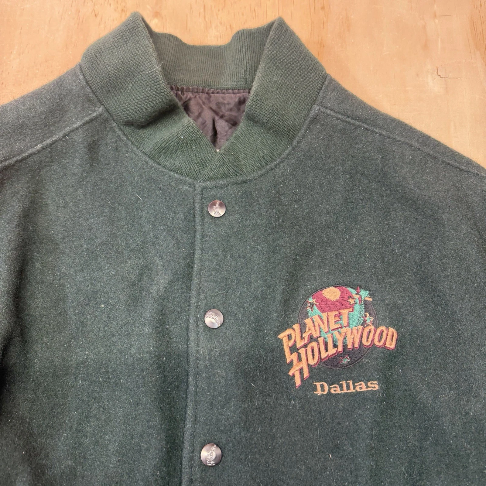 Planet Hollywood Nashville Button Up Jacket Leather Sleeves Large Embroidered image 3