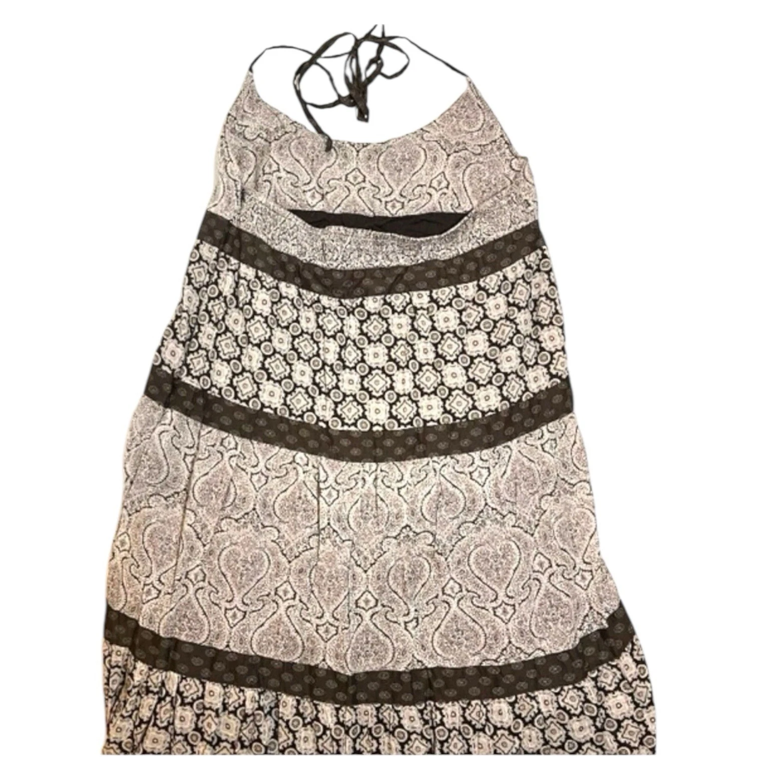 Abito MICHAEL Michael Kors XL Halter boho a strati marrone paisley foderato in cotone