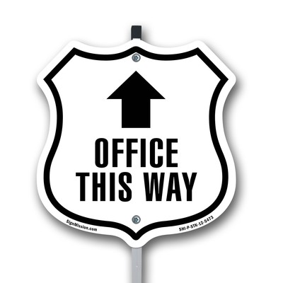 Office This Way Up Shield Shaped Sign With Stake Crafted in the USA