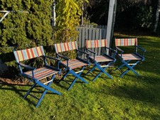 Set of 4 Upholstered garden directors chairs, paintwork in need of attention