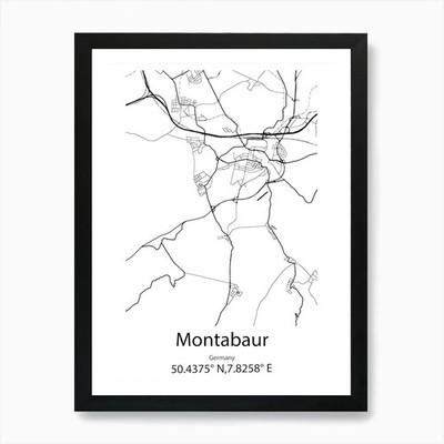Montabaur,Deutschland Minimalistische Karte Ar gerahmtes Wandbild Poster Leinwanddruck Bild