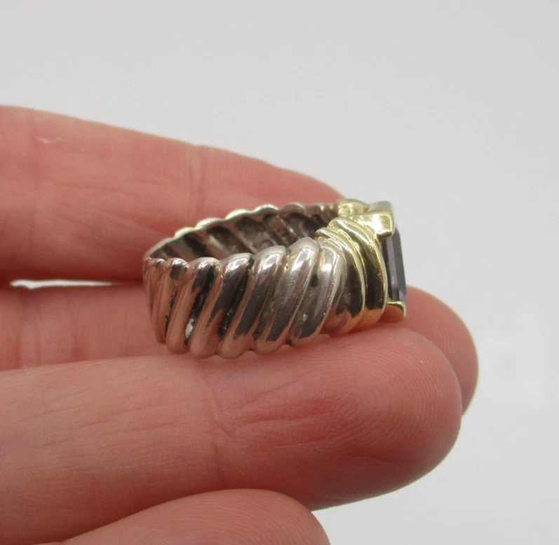 ANILLO DAVID YURMAN PLATA ESTERLINA ORO 14K AMATISTA NOBLEZA TALLA 5 1/2 Foto 4 de 4