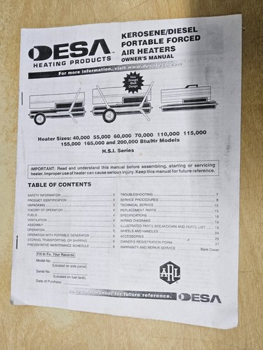 OESA Owner's Manual,  Kerosene/Diesel Portable Forced Air Heater  English only