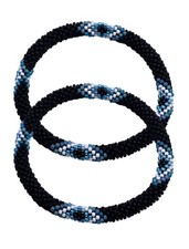 Set of 2 Handmade Beaded Glass Seed Bead Stackable Black Color Crochet Bracelets