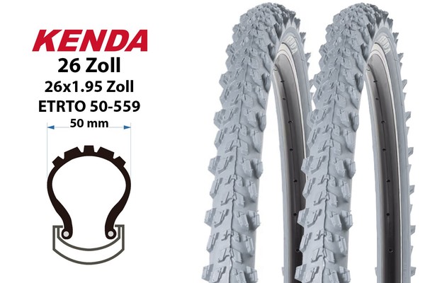 2 StüCk 26 Zoll Fahrrad Reifen Kenda 26X1.95 Decke Mtb 50-559 Grau-image