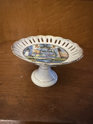 Vintage Cape Cod Massachusetts Small Plate Footed Ceramic Souvenir