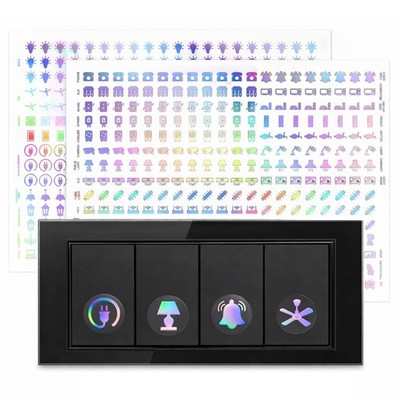 600 Switch Board Stickers with 60+ Icons, Prism Glow Effect Embossed Decorative
