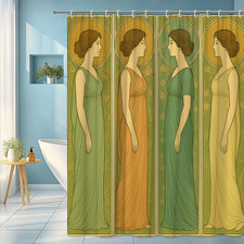 Vintage Floral Shower Curtain in Green, Yellow, and Orange