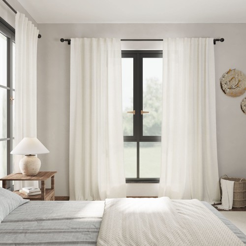 Cream Linen Back Tab Curtains 84 Inch Length for Living Room 2 Panel Set Neut... - Picture 7 of 7
