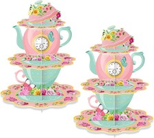 2 Pack Tea Party Cupcake Stands Birthday Decorations: 3-Tier Floral Colorful