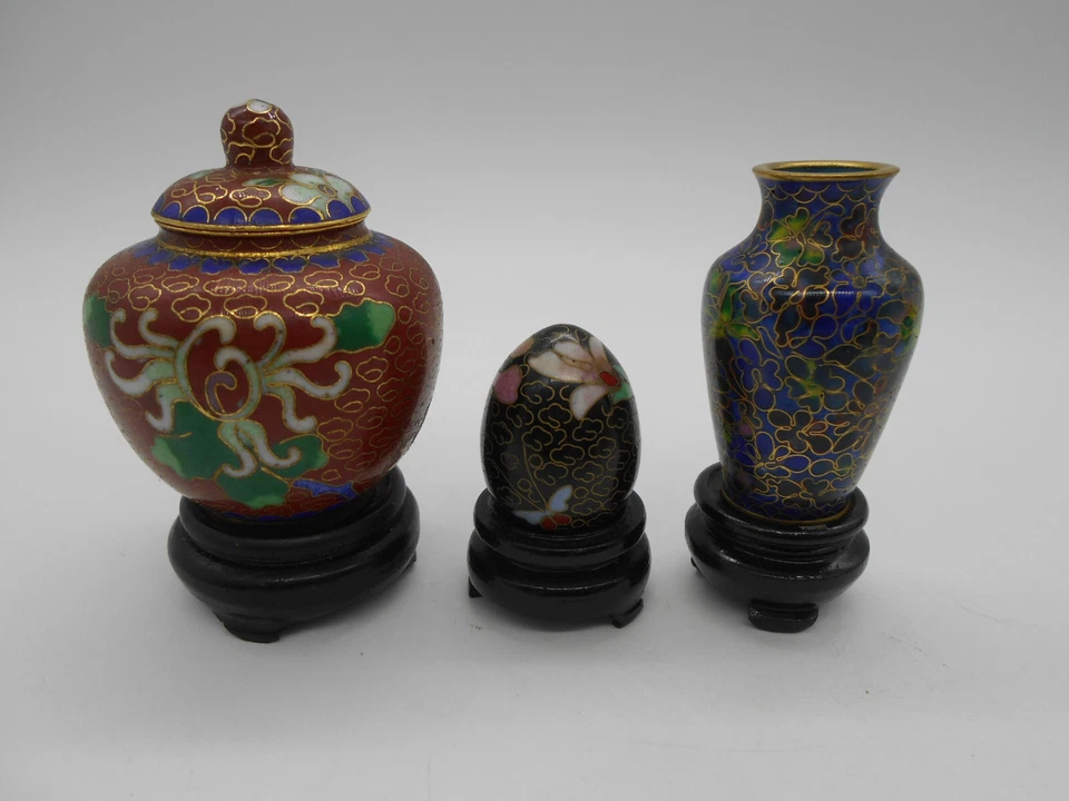 LOT 7 MINIATURE CLOCHE THÉIÈRE VASE OEUF ÉLÉPHANT URNE EN LAITON CLOISONNÉ CHINE - Photo 2/4