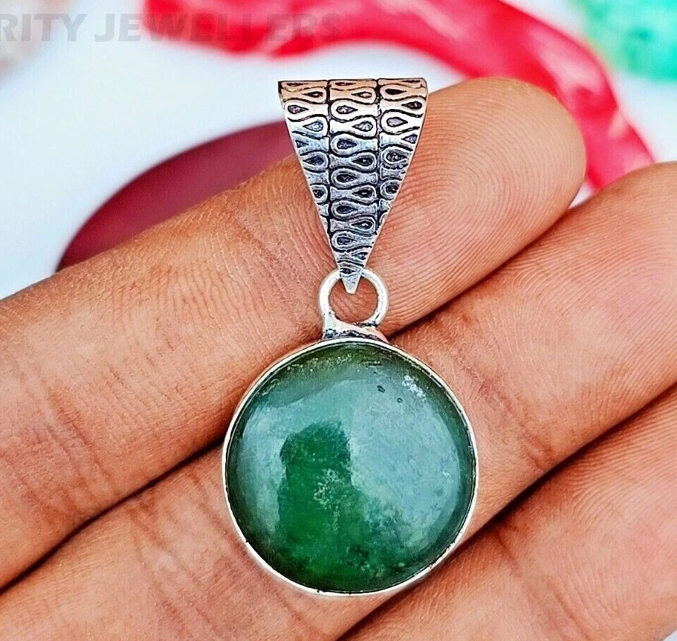 Grüner Onyx Anhänger 925 Sterling Silber Handarbeit Naturedelstein Charm - Bild 1 von 4