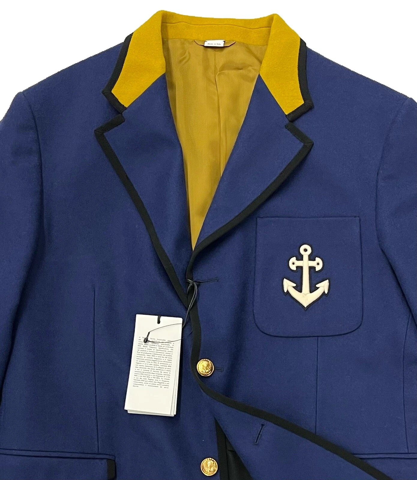 Gucci Blazer Lana Marina Dorato Tre Bottoni Taglia US Large EU 50 Made in Italy