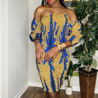 blue and gold african print dress Lami African Print Dress Kids (Blue) – Ray Darten main image 0
