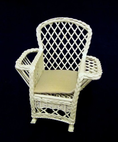 Dolls House White Wire Wrought Iron Rocking Chair Magazine Rocker 1:12 Furniture - Picture 2 of 9