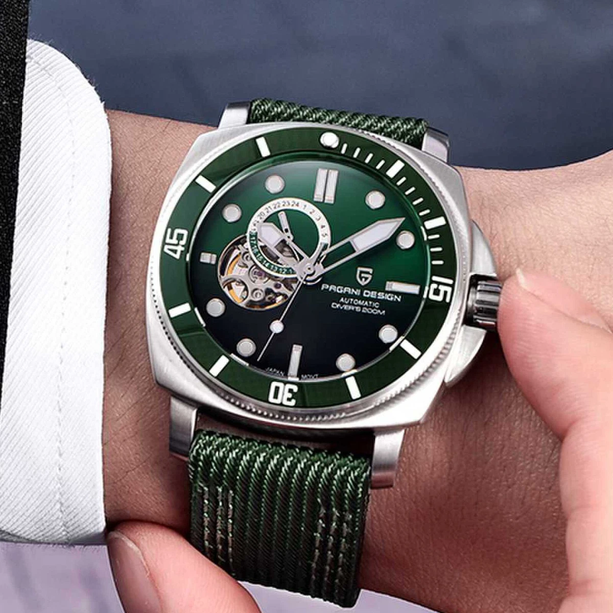 43mm Pagani design luminous sapphire glass green dial nh39 automatic men's  watch